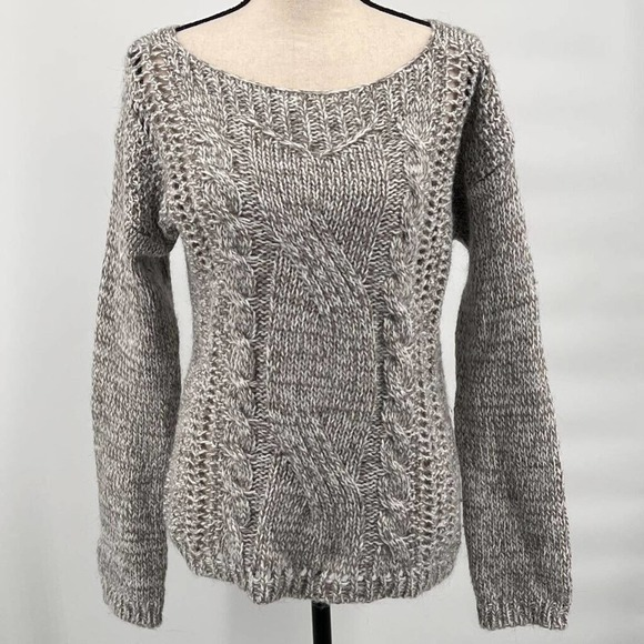 Berretti Sweaters - Berretti Womens Pullover Sweater Beige‎ Gray Marled Wool Alpaca Cable Knit L